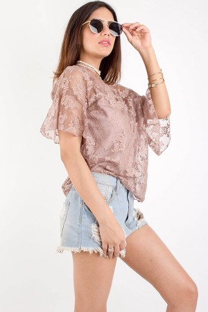 Embroidered Mesh Top