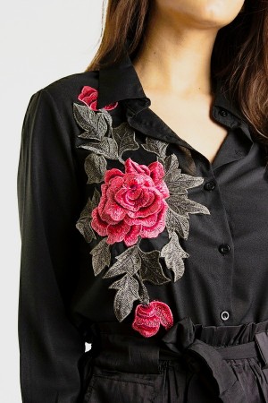 Noir Floral Embroidered Shirt